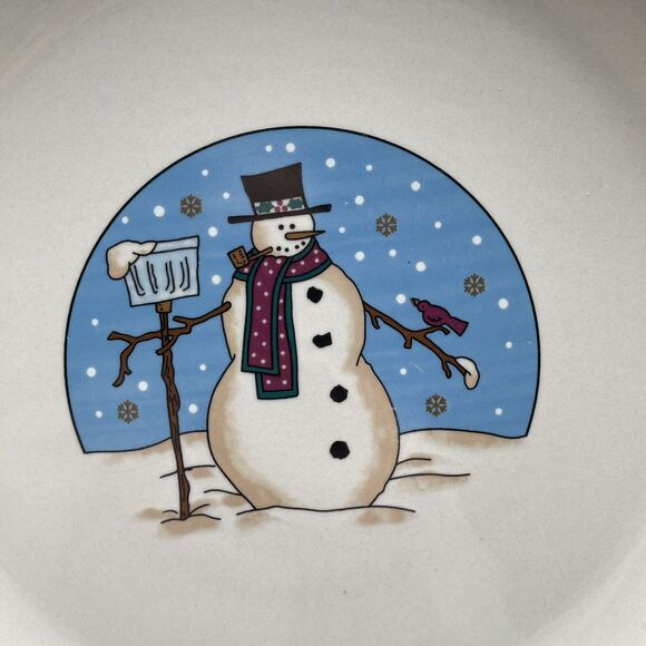 Snowman Holiday Canterbury Potteries Winter 2 pc Chip Dip Stoneware NIB - Picture 8 of 10